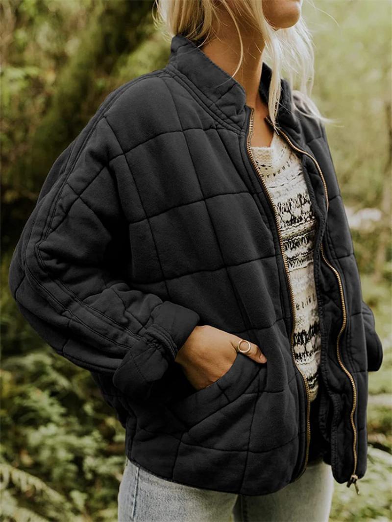 Damen gesteppte Freizeitjacke mit Reißverschluss und Taschen
