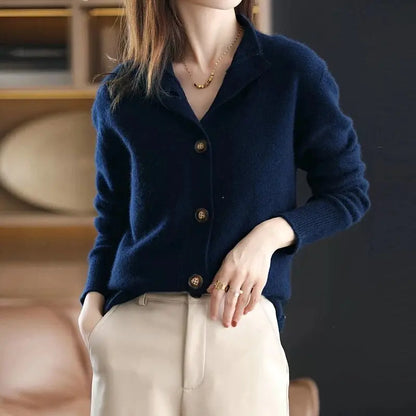 Clara - Damen  kaschmir Strickjacke mit Knopfleiste