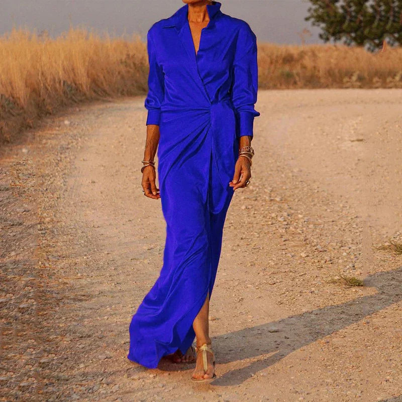Elegantes Wickelkleid mit Kragen in Maxi-Länge
