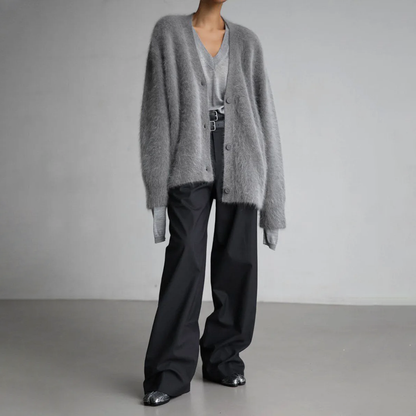 Damen Mohair-Mix-Cardigan mit Knopfleiste