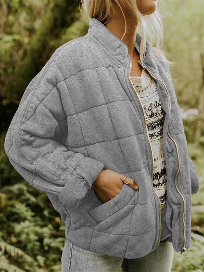 Damen gesteppte Freizeitjacke mit Reißverschluss und Taschen