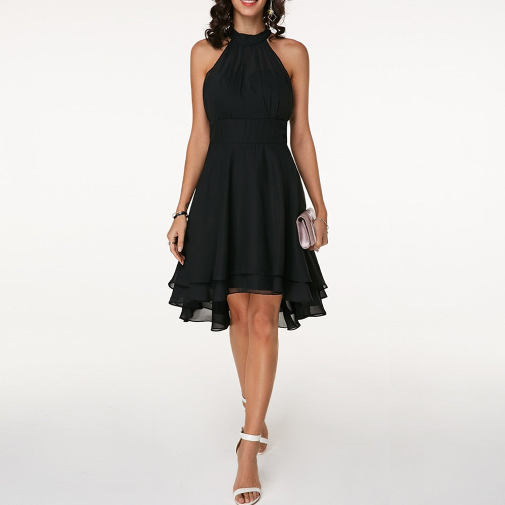 Elegantes Cocktailkleid  Kurzes Chiffonkleid mit Neckholder
