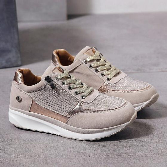 Damen-sneaker in metallic-optik mit reißverschluss