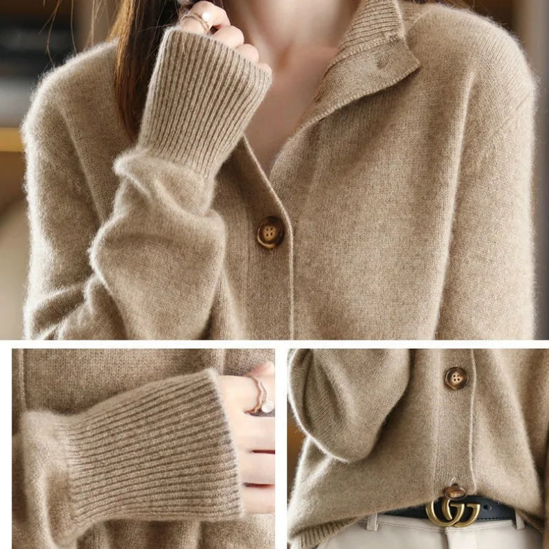 Clara - Damen  kaschmir Strickjacke mit Knopfleiste