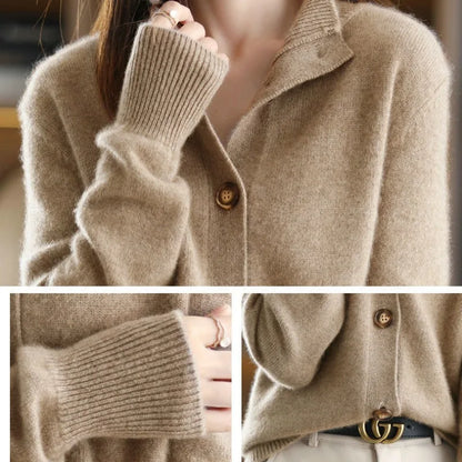 Clara - Damen  kaschmir Strickjacke mit Knopfleiste