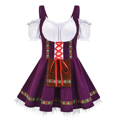 Oktoberfest Dirndl-Kostüm für Damen in Lila mit Schürze