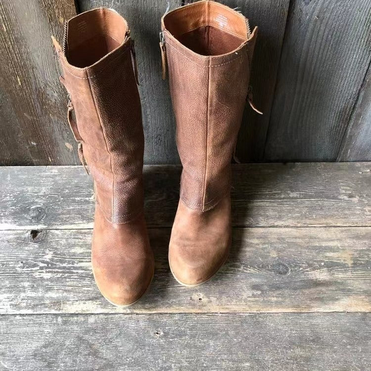 Vintage Mid-Calf Stiefeletten mit seitlichem Reißverschluss