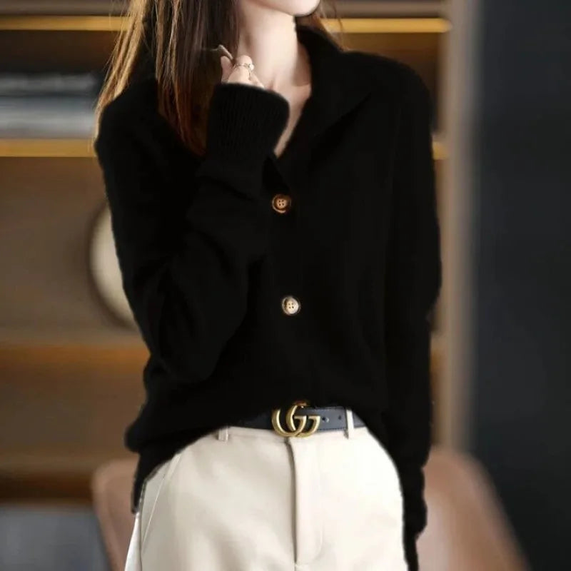Clara - Damen  kaschmir Strickjacke mit Knopfleiste