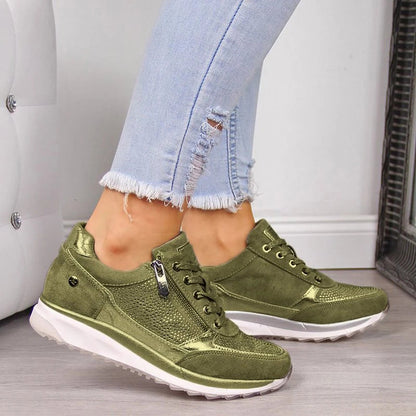 Damen-sneaker in metallic-optik mit reißverschluss