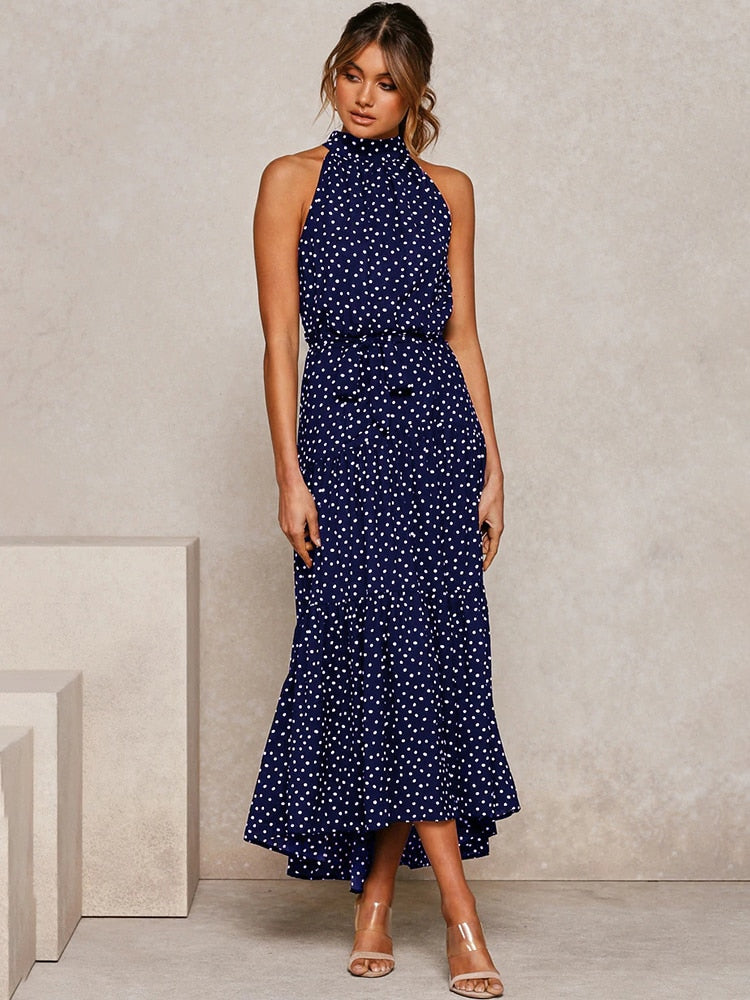 Ärmelloses Midikleid mit Bindegürtel und Stehkragen