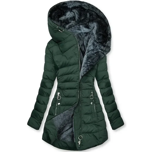 Anja - Damen Steppjacke mit Kapuze und Fellfutter