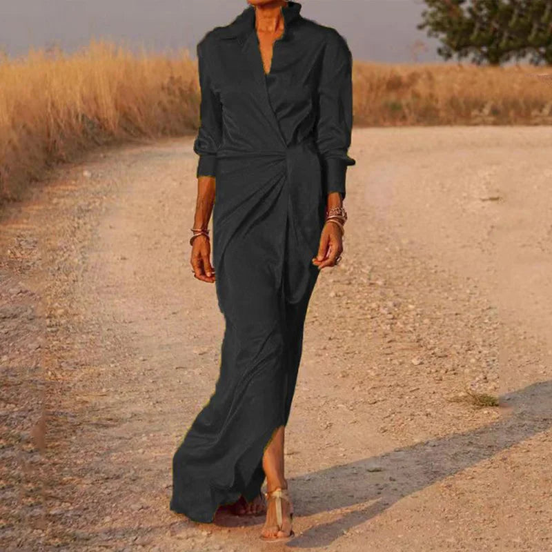 Elegantes Wickelkleid mit Kragen in Maxi-Länge