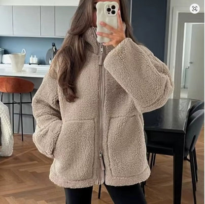 Damen Fleecejacke mit Reißverschluss, hohem Kragen und Fronttaschen