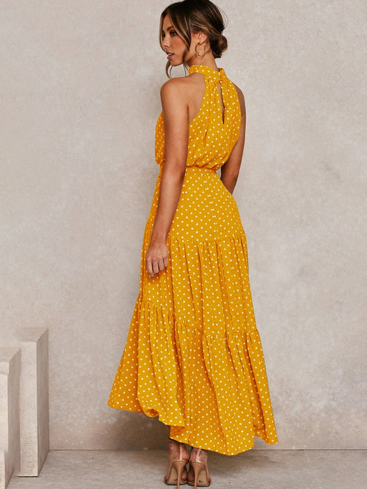 Ärmelloses Midikleid mit Bindegürtel und Stehkragen