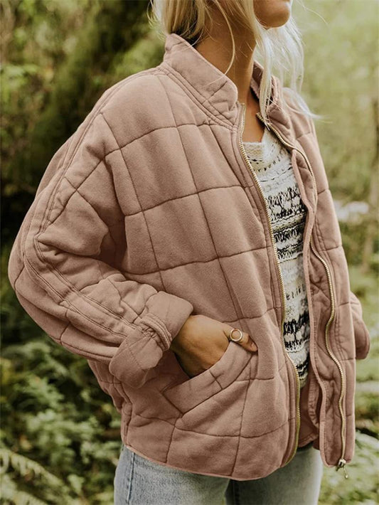 Damen gesteppte Freizeitjacke mit Reißverschluss und Taschen