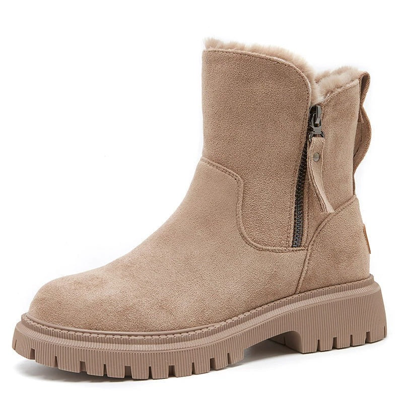 Damen Winterstiefel in mittlerer Schafthöhe mit Kunstfellfutter und Seit Reißverschluss