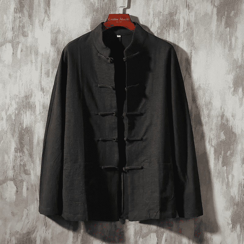 Herren Leinenjacke mit Stehkragen & traditionellen Knebelverschlüssen