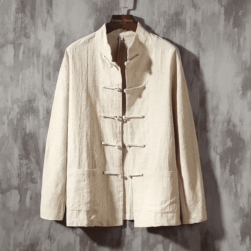 Herren Leinenjacke mit Stehkragen & traditionellen Knebelverschlüssen