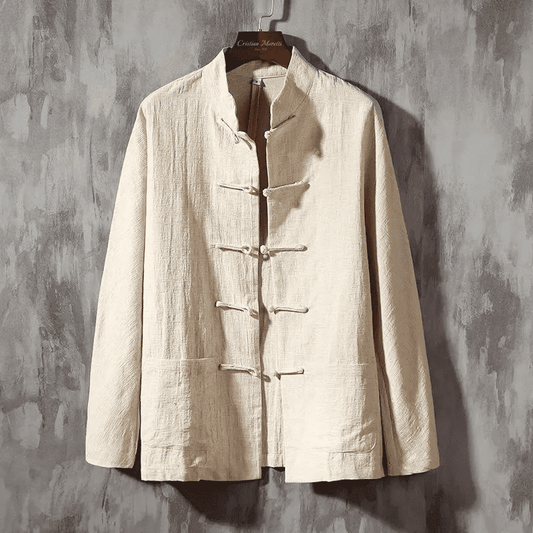 Herren Leinenjacke mit Stehkragen & traditionellen Knebelverschlüssen