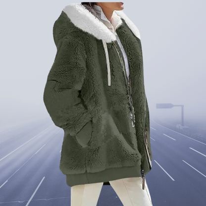 Helena - Damen Teddyjacke mit Kapuze und Fellkragen