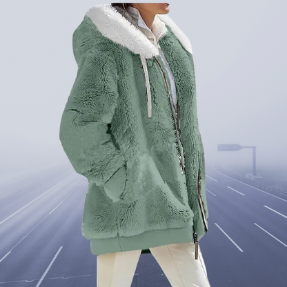 Helena - Damen Teddyjacke mit Kapuze und Fellkragen