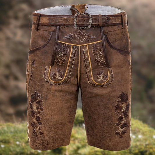 Oktoberfest Herren-Lederhose mit Stickerei und Gürtel