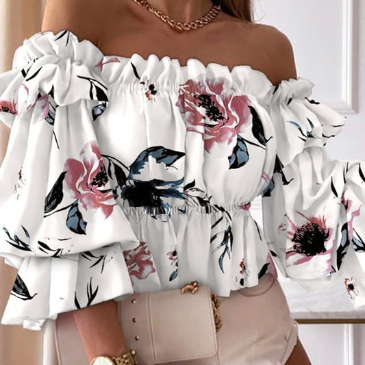 Sofia | Schulterfreie Rüschenbluse mit Puffärmeln für Damen
