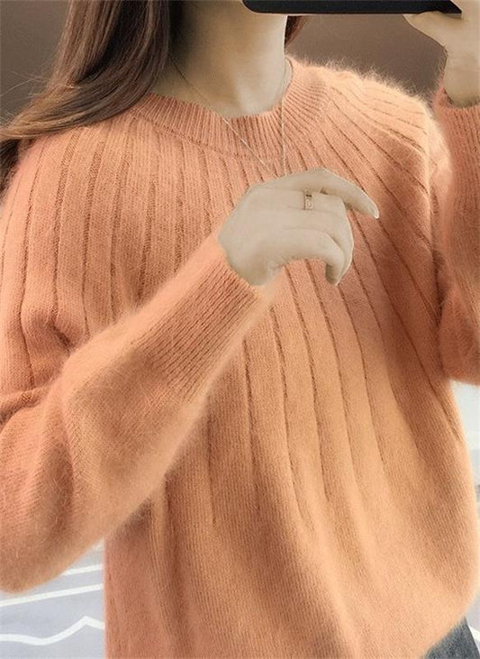 Damen-Rippstrickpullover mit Rundhalsausschnitt