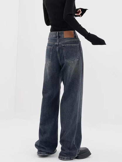 Dunkelblaue Retro-Baggy-Jeans mit weitem Bein