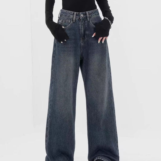 Dunkelblaue Retro-Baggy-Jeans mit weitem Bein