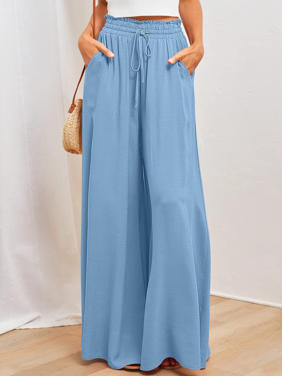 Mira | Fließende High-Waist-Hose mit weitem Bein und Bindegürtel für Damen