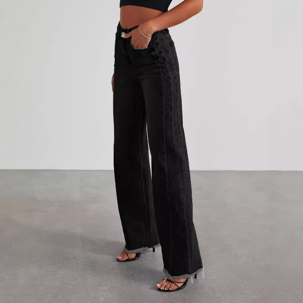 Modische hohe Taille Jeans - Bequeme Passform, Taschen