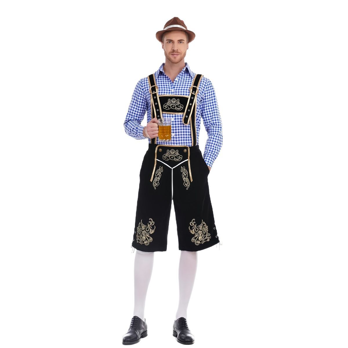 Oktoberfest Herren-Lederhosenset mit rotkariertem Hemd