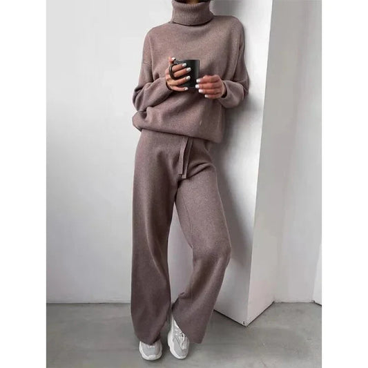 Damen-Strick-Loungewear-Set mit Rollkragen