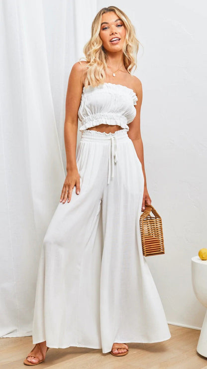Mira | Fließende High-Waist-Hose mit weitem Bein und Bindegürtel für Damen