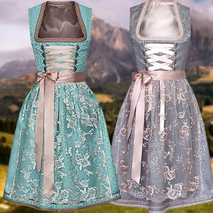 Oktoberfest Damen-Dirndlkleid mit Spitzenschürze und Satinband