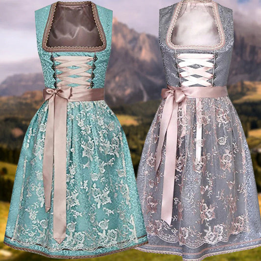 Oktoberfest Damen-Dirndlkleid mit Spitzenschürze und Satinband
