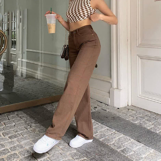Retro-Jeans für Damen - Uni-Farben - Amerikanischer Stil