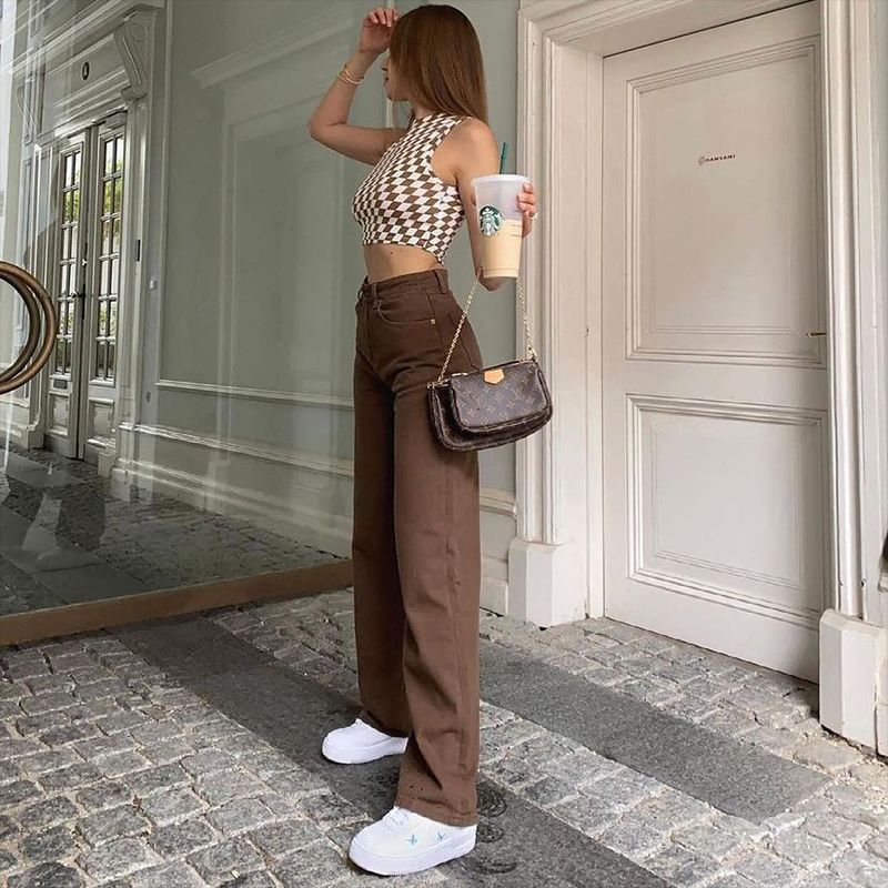 Retro-Jeans für Damen - Uni-Farben - Amerikanischer Stil