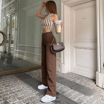 Retro-Jeans für Damen - Uni-Farben - Amerikanischer Stil