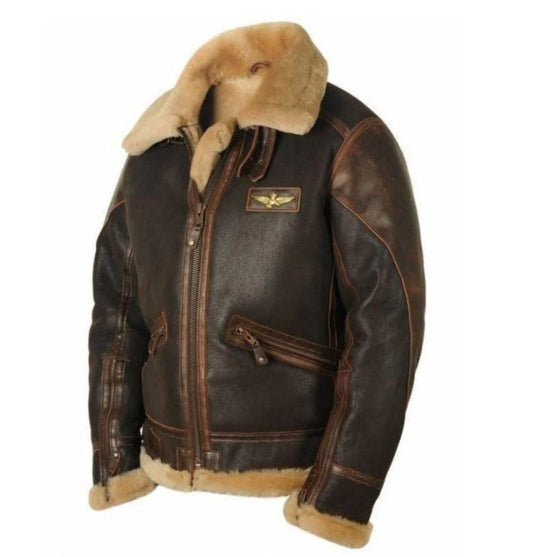 Victor - Herren Fliegerjacke aus Leder mit Fellkragen