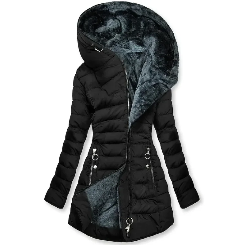 Anja - Damen Steppjacke mit Kapuze und Fellfutter