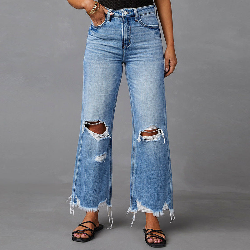 Hochtaillierte Jeans im europäischen Stil mit Rissen