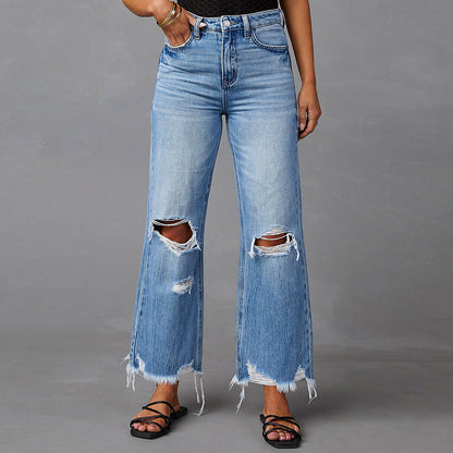 Hochtaillierte Jeans im europäischen Stil mit Rissen