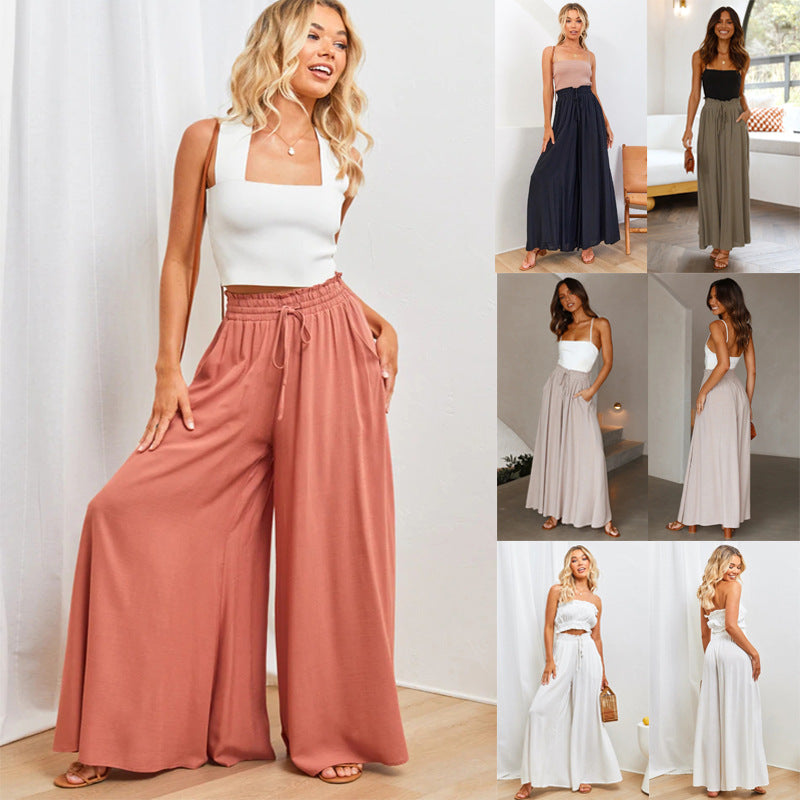Mira | Fließende High-Waist-Hose mit weitem Bein und Bindegürtel für Damen