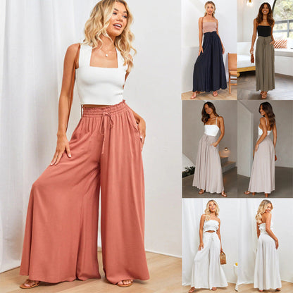 Mira | Fließende High-Waist-Hose mit weitem Bein und Bindegürtel für Damen
