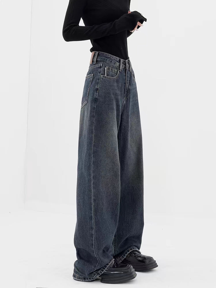 Dunkelblaue Retro-Baggy-Jeans mit weitem Bein