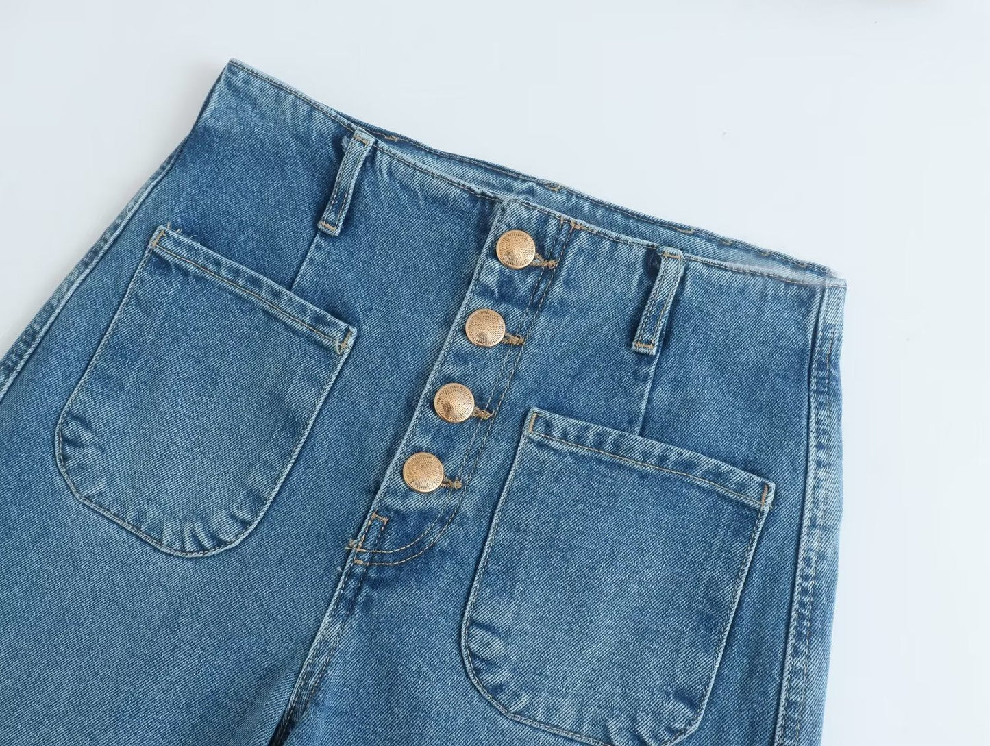 Hochtaillierte Baggy Capri Jeans - Weites Bein, Europastil