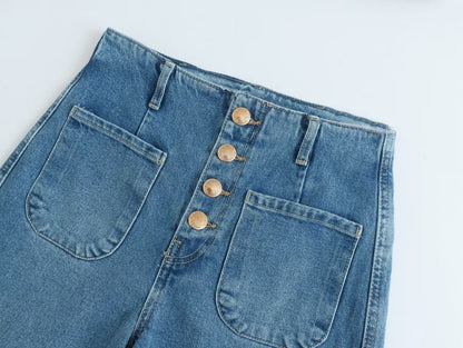 Hochtaillierte Baggy Capri Jeans - Weites Bein, Europastil