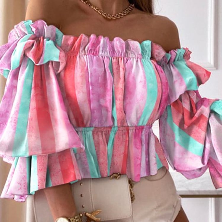 Sofia | Schulterfreie Rüschenbluse mit Puffärmeln für Damen